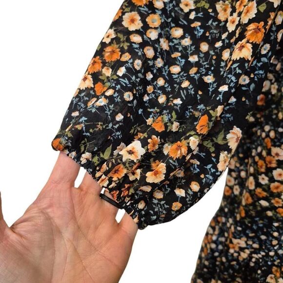 Hayden Women's Black/Orange/Ivory Poly Floral Lined Long Sleeve Dress - Picture 4 of 16